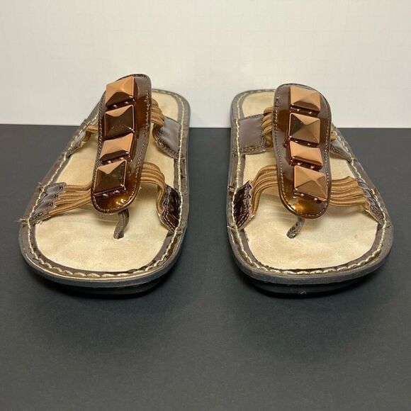 Womens ALEGRIA Pisa Bronze Patent Leather Embellished Sandals / Size 9 - EU 39 - Picture 2 of 8